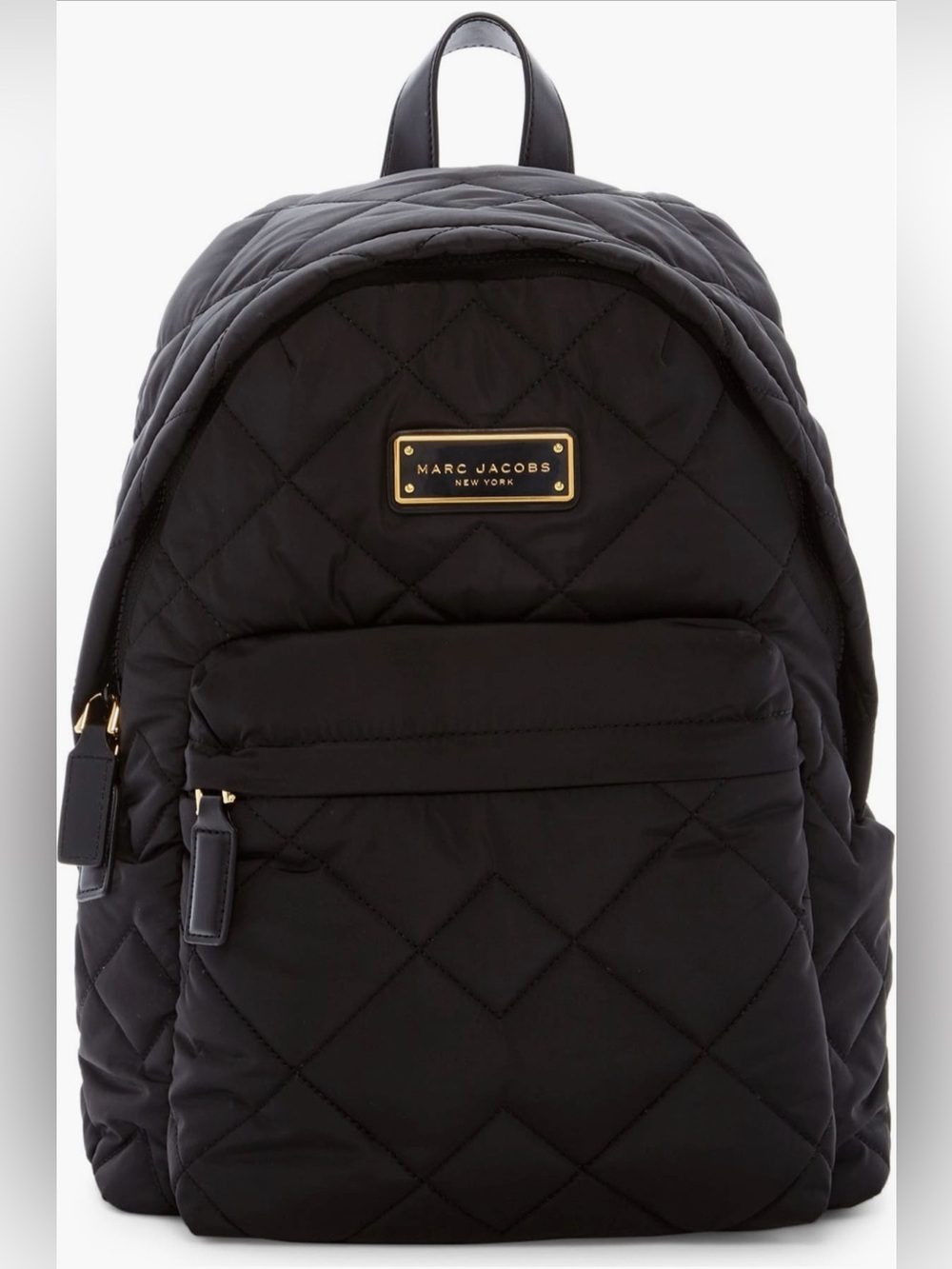 Marc Jacobs Black Quilted Backpack with Gold Plaque